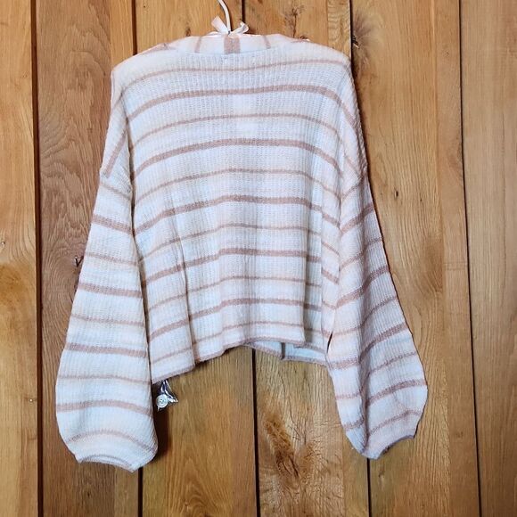 American Eagle Oversized Cropped Bell Sleeve Cardigan Medium, White Pink Stripes - Picture 2 of 10